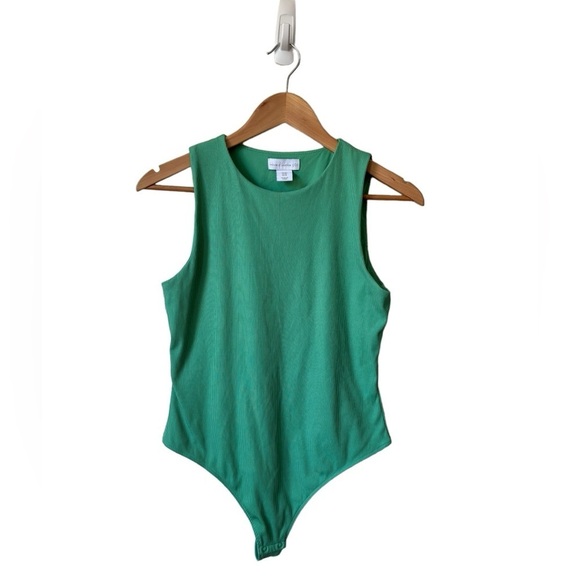 House of Harlow 1960 Ribbed Sleeveless Thong Bodysuit Green Size M - Picture 1 of 8